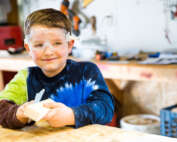Boy wearing safety goggles